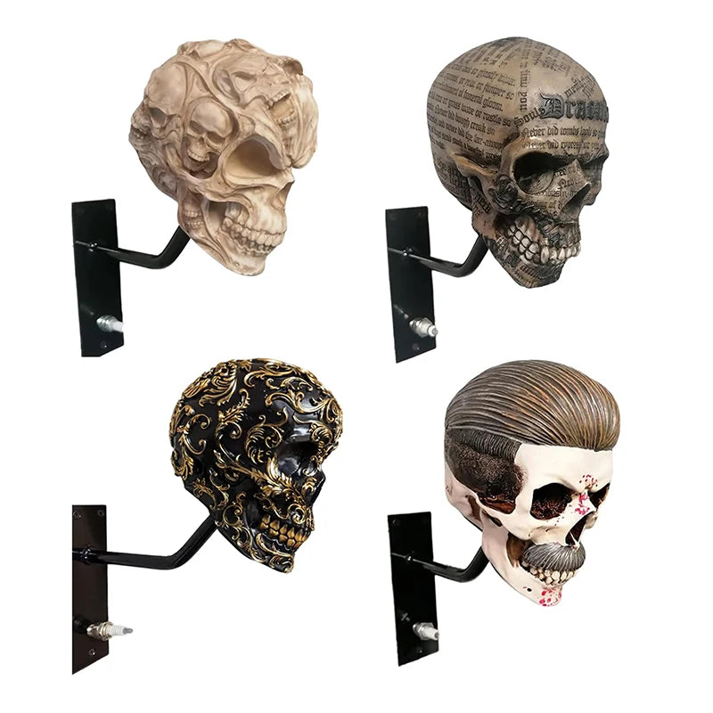 Motorcycle Helmet Skull Holder Helmet Storage Rack Wall Mount Hat Rack Resin For Coats, Caps, Baseballs And Rugby Helmet