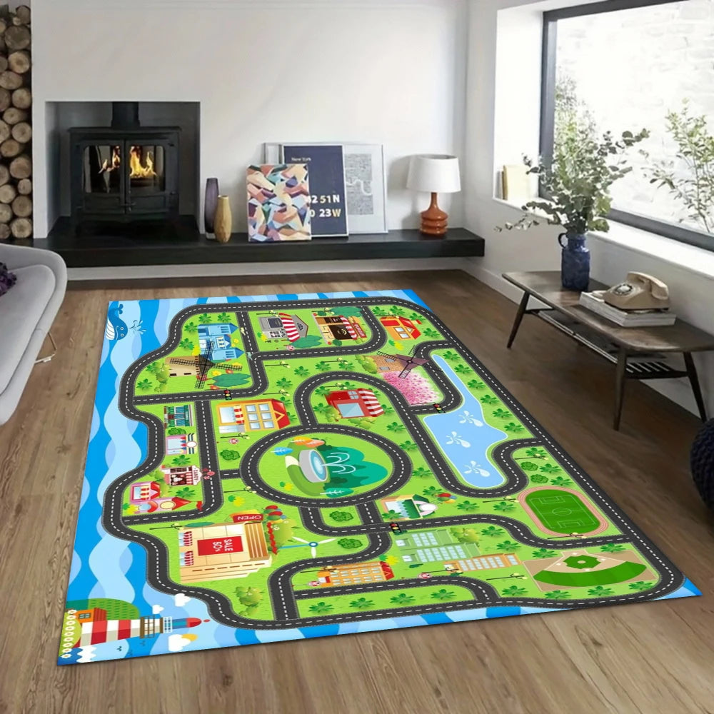 Play Room Carpet Mat Rug Kids Amusement Park Theme Home Decoration Train Track Floor Mat Game Room Decor Non Slip