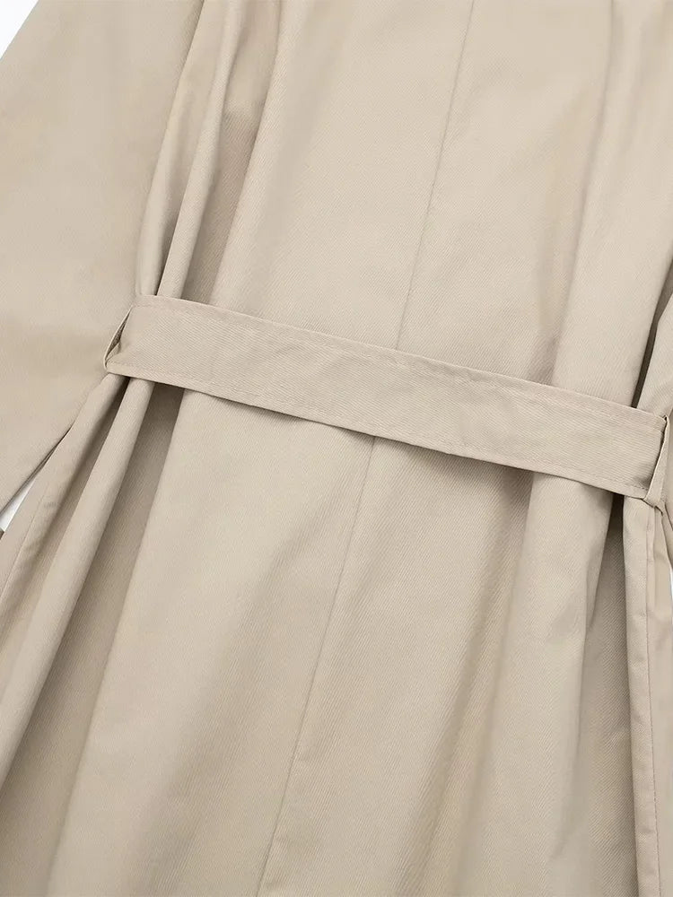 Women Trench Coat With Belt Solid Double Breasted