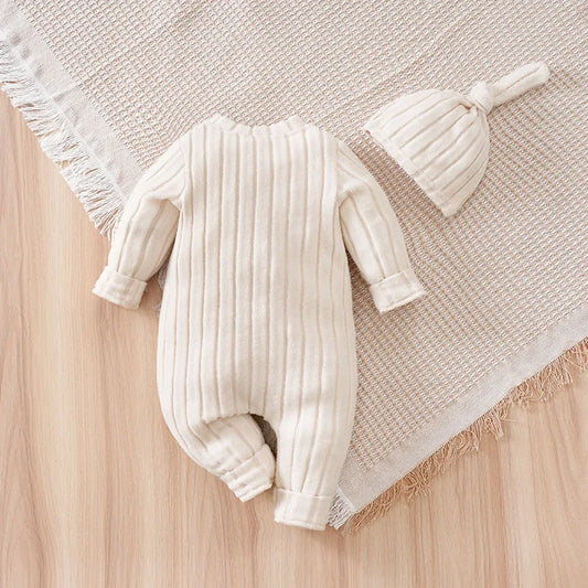 Winter Baby Toddler Onesie+Hats Button Bear Warmth Lovely 0-18 Months Newborn Knitted Romper Round Neck Soft Minimalist Casual