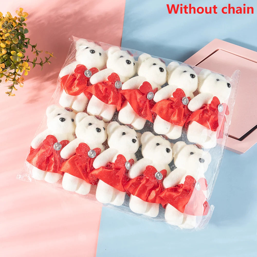 10pcs/Pack 12CM Couple Bear Flower Bouquet Dolls Mini Foam Teddy Bears Plush DIY Valentines Flower Gifts Packaging Accessor part