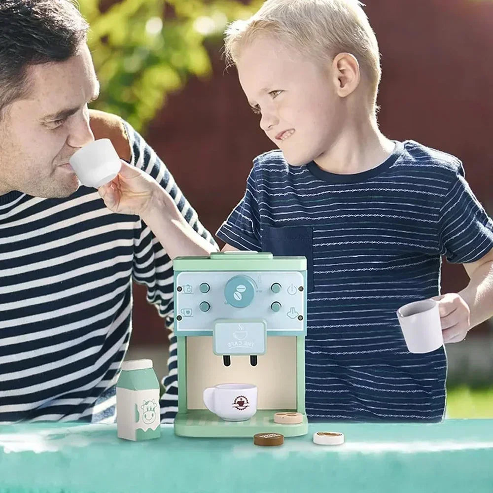 Kids Kitchen Toy Set Wooden Coffee Maker Set Simulation Cookie Maker Kit Pretend Play Educational Toys Gifts for Girls Boys