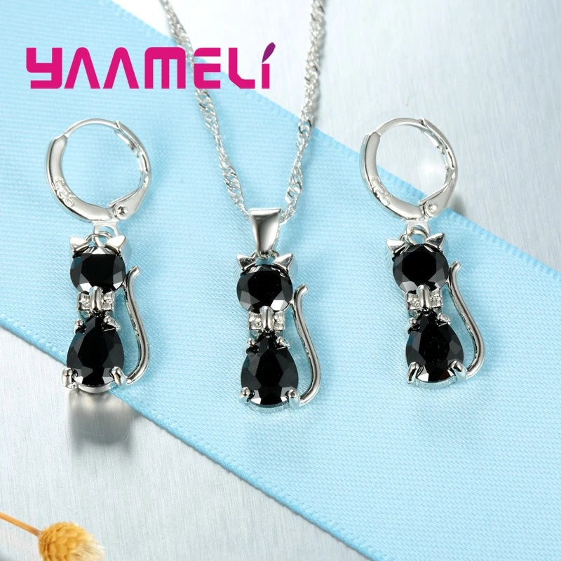 Sterling Silver Cat Shape Jewelry Set