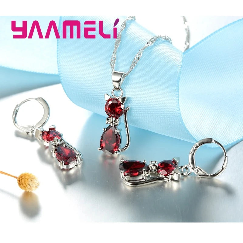 Sterling Silver Cat Shape Jewelry Set
