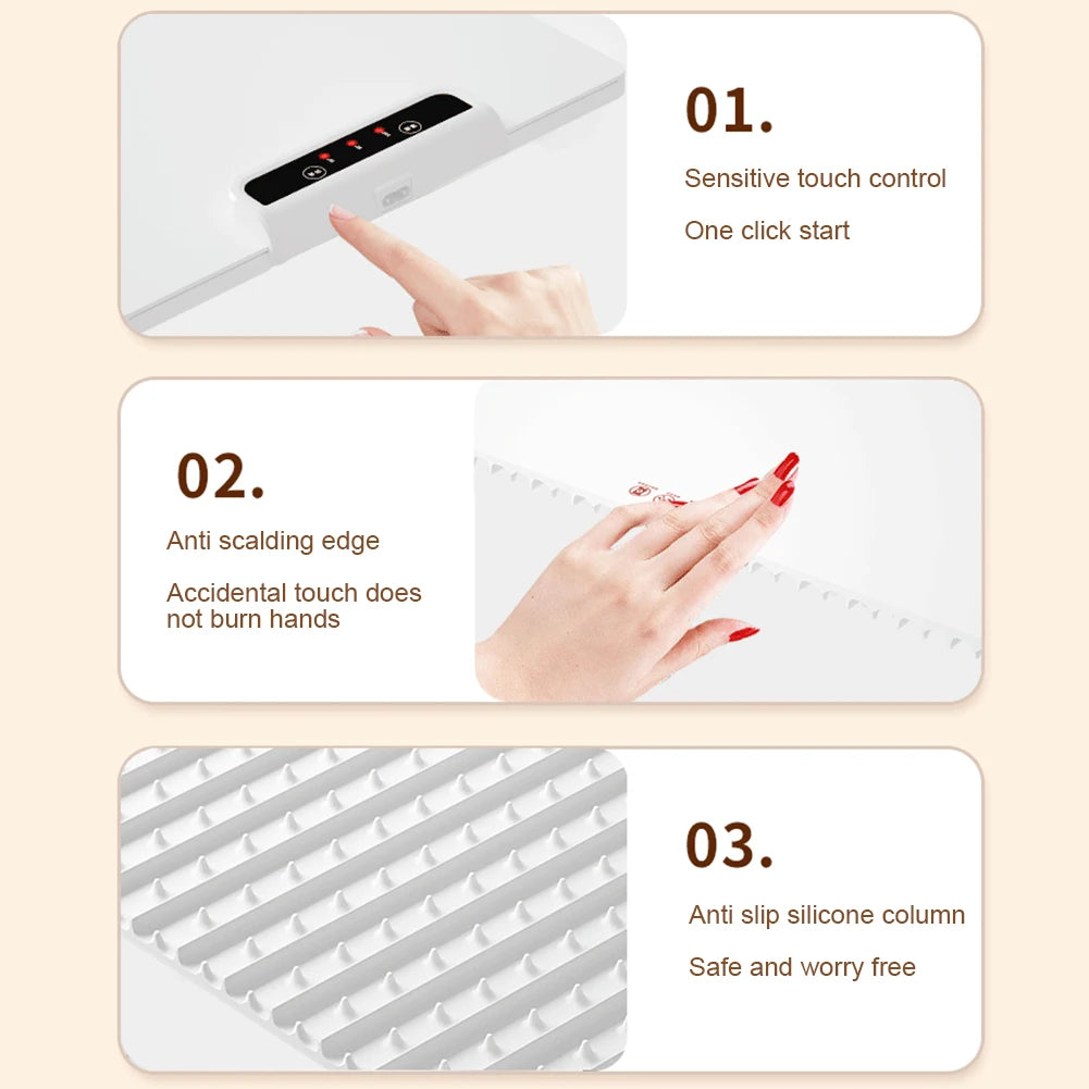 Food Electric Warming Tray Foldable Food Warmer Plate Fast Heating with Adjustable Temperature Control Keeps Food Warming