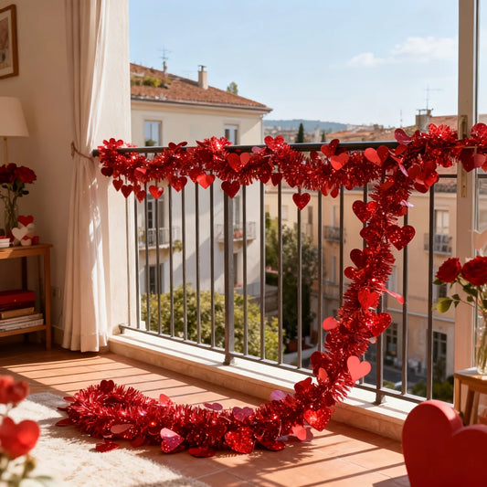 6-meter Artificial Valentine's Day Heart-shaped Vine - Festival Decoration Artificial Flower - Red Heart-shaped Hanging Ribbon