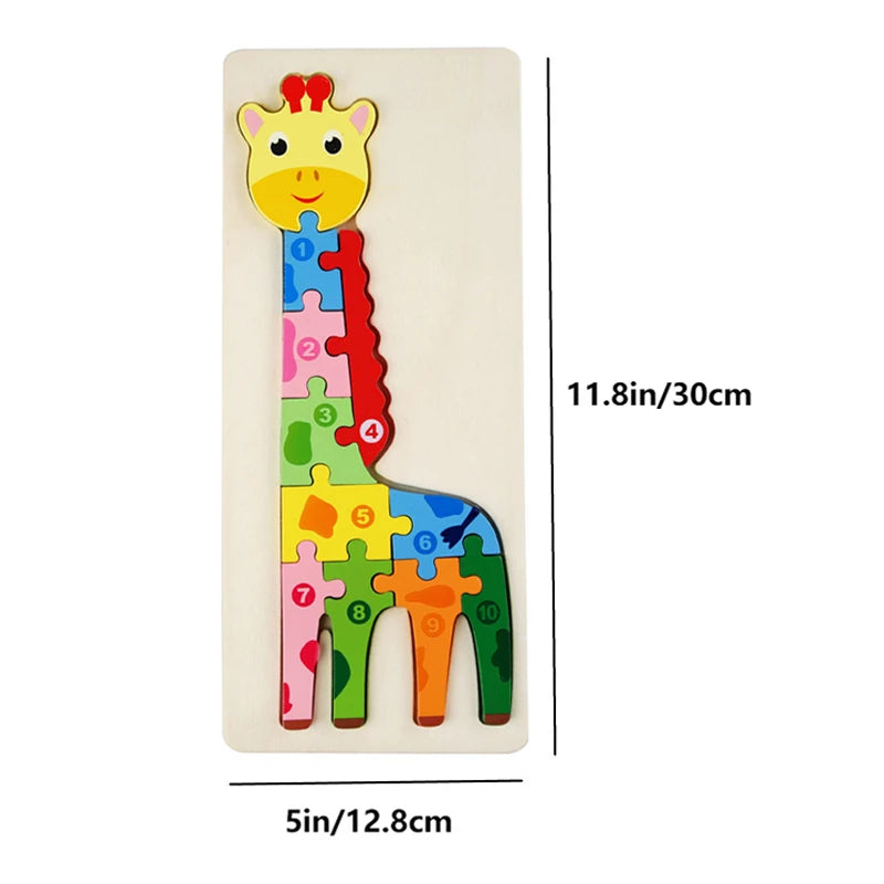 Rectangle Wooden Puzzle for Kids, Animals Vehicles Pattern Colorful Wood Numbered Puzzles For Toddlers