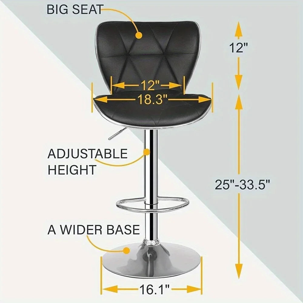 Adjustable Barstools Set of 2 Counter Height Bar Stools PU Leather Shell Back