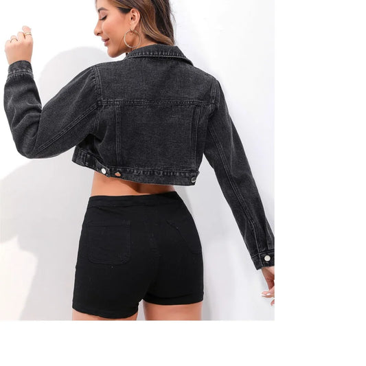 Women's Fashion Lapel Short Denim Coat Spring Summer New Casual Loose Retro Female Versatile Long Sleeve Denim Jacket Tops 2026