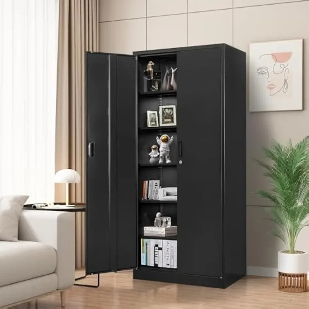 Metal Storage Cabinet 71” with 2 Doors and 5 Adjustable Shelves, Tall Cabinets Lockable, Garage Steel Locking Cabinet