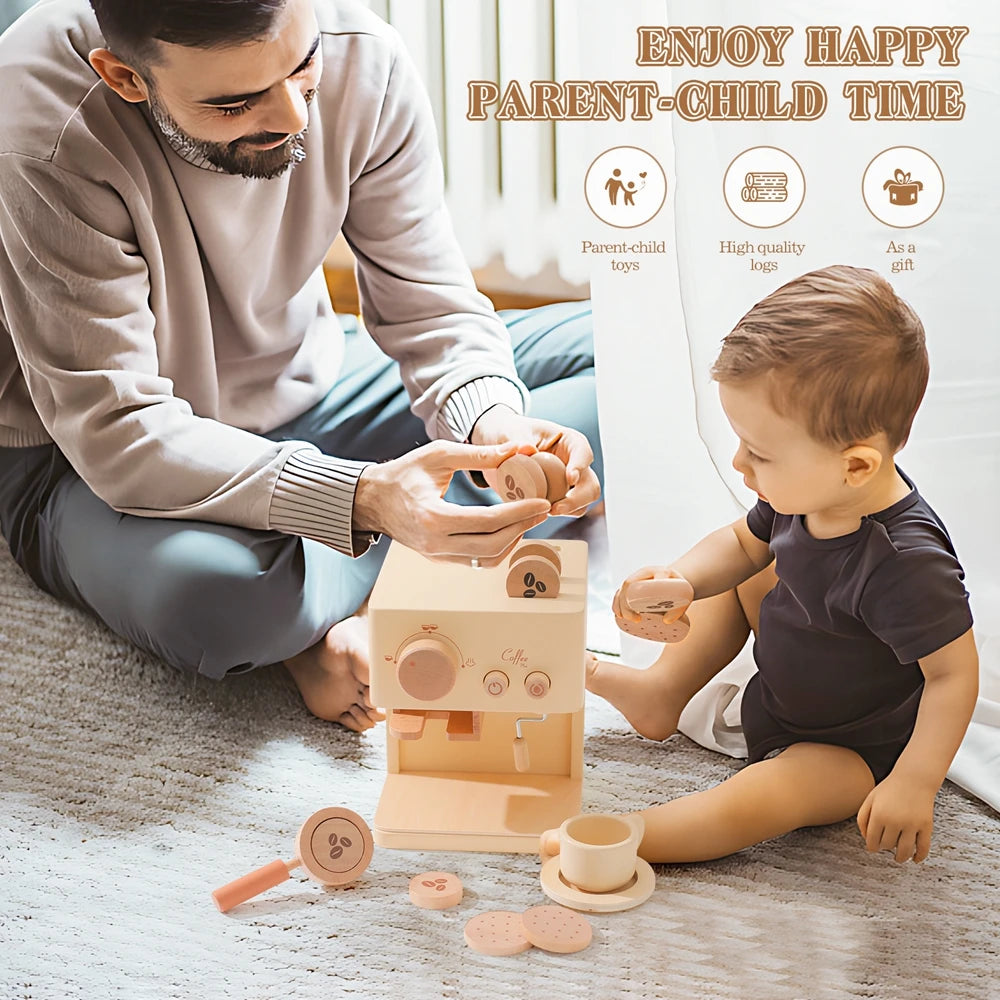 Children's Coffee Machine Kitchen Toys Wooden Montessori Toy Set Kids Cosplay Play House Early Education Educational Toys Gifts