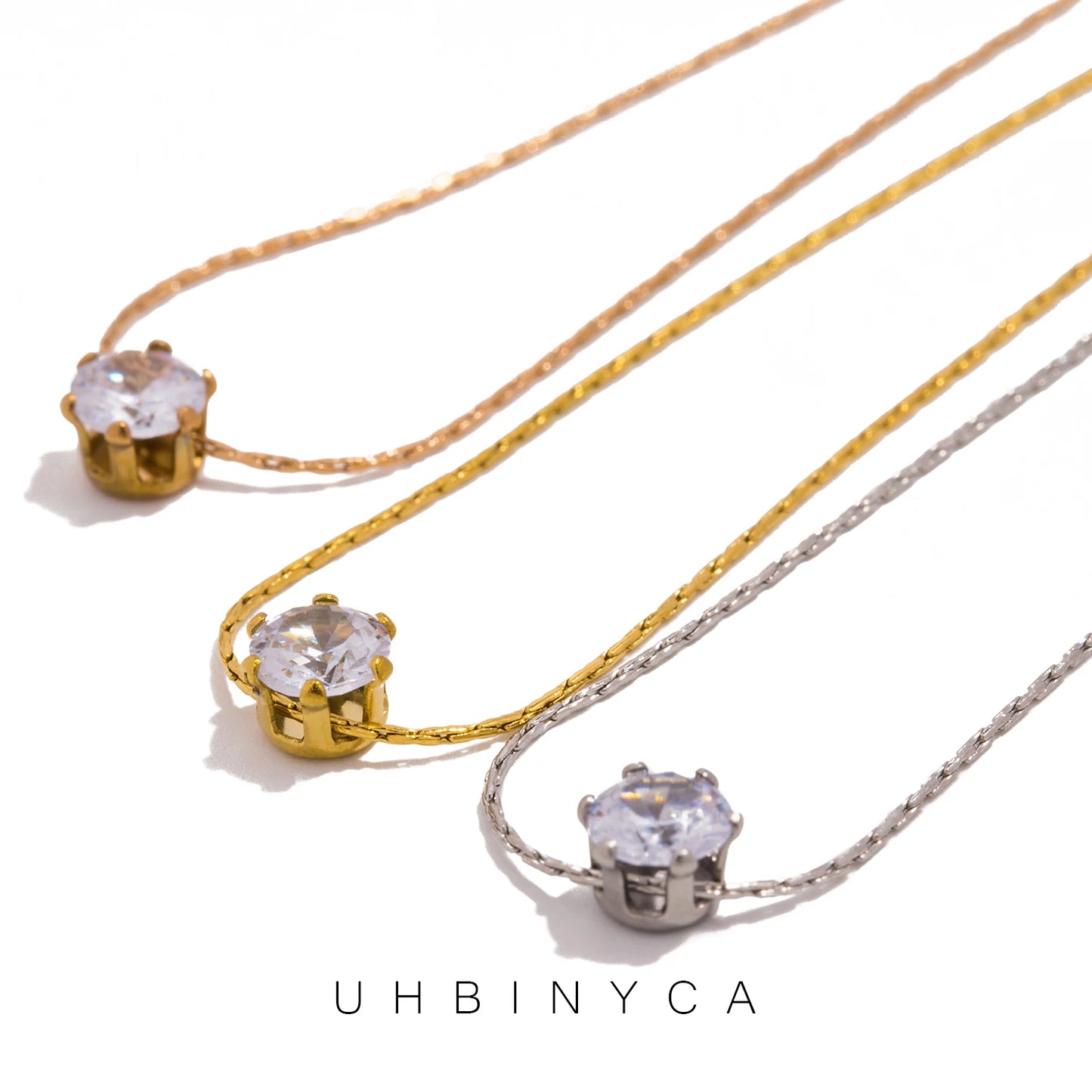 Stainless Steel Zircon Pendant Necklace
