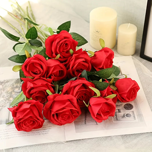12pcs Realistic Artificial Rose Bouquet for Weddings, Birthdays, and More for Floral Arrangements and Home Decor
