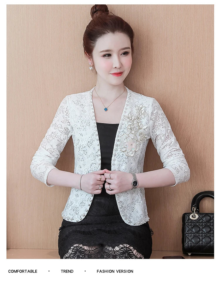 Short Lace Long Sleeve Embroidery Cardigan