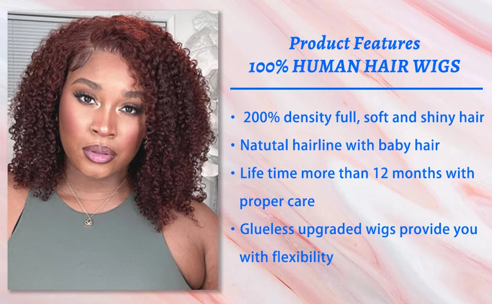 Short Bob Wigs Reddish Brown Curly Bob Wig Red Colored Lace Front Human Hair Wigs For Women Brazilian Pre Plucked Bob 12 14 Inch
