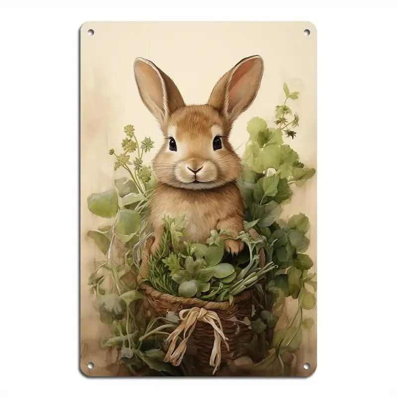 Charming Easter Bunny Metal Sign Perfect Gift for Family & Friends Cute Rabbit Wall Art for Home, Bar, Cafe Decor Garage Kitchen