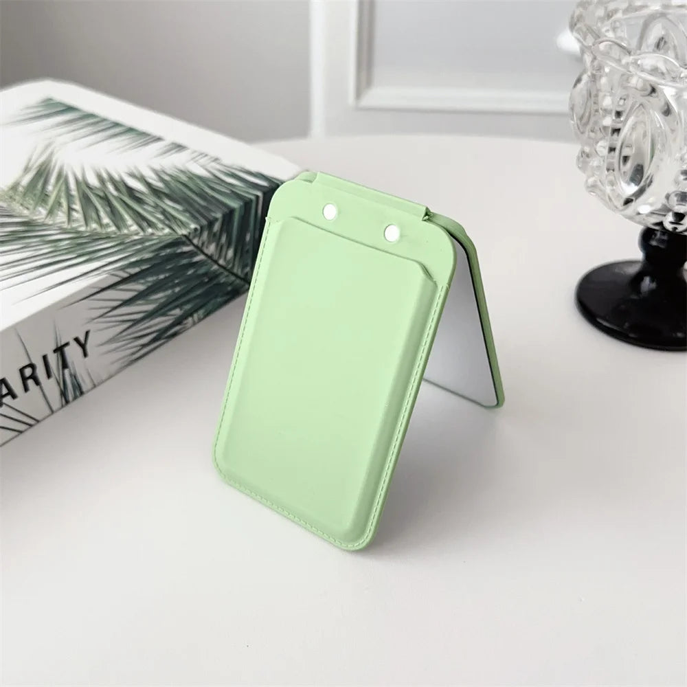 Luxury Magnetic Card Holder For iPhone 16 15 14 13 12 Pro Max Flip Make-up Mirror Silicone Bank ID Card Wallet Case