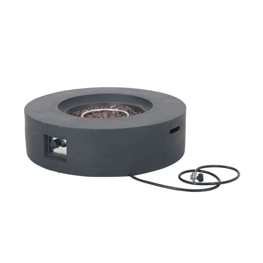 Lightweight Concrete Outdoor Circular Fire Pit Dark Gray 50 000 BTU Tank Cover not Included