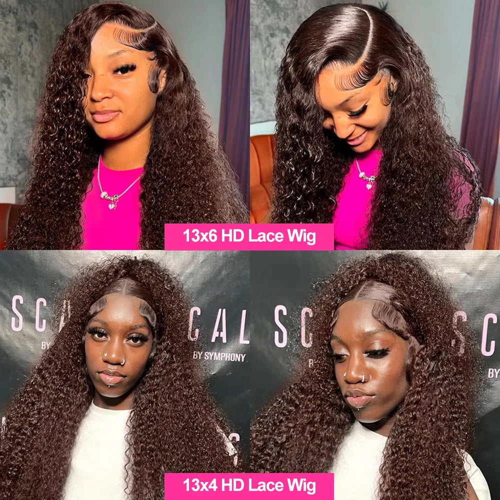 Curly Wig 13x4 Chocolate Brown Lace Front Wig 13x6 HD Transparent Lace Frontal Wig Colored Water Wave Human Hair Wigs For Women