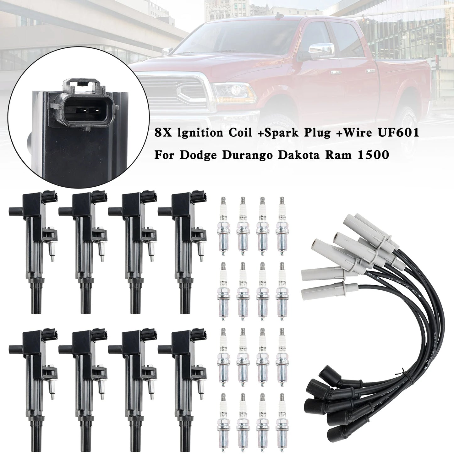 Areyourshop 8X lgnition Coil +Spark Plug +Wire UF601 For Dodge Durango Dakota Ram 1500