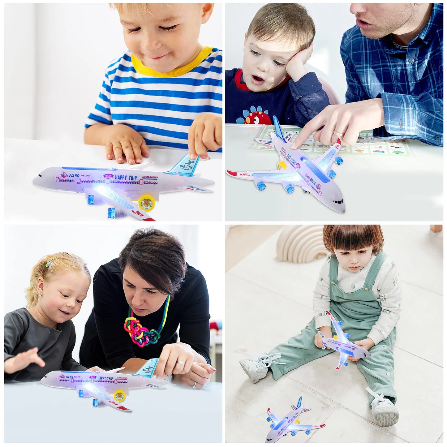 Electronic Airplane Toy with Music & Lights – Auto-Rotating Educational Aircraft Toy for Kids