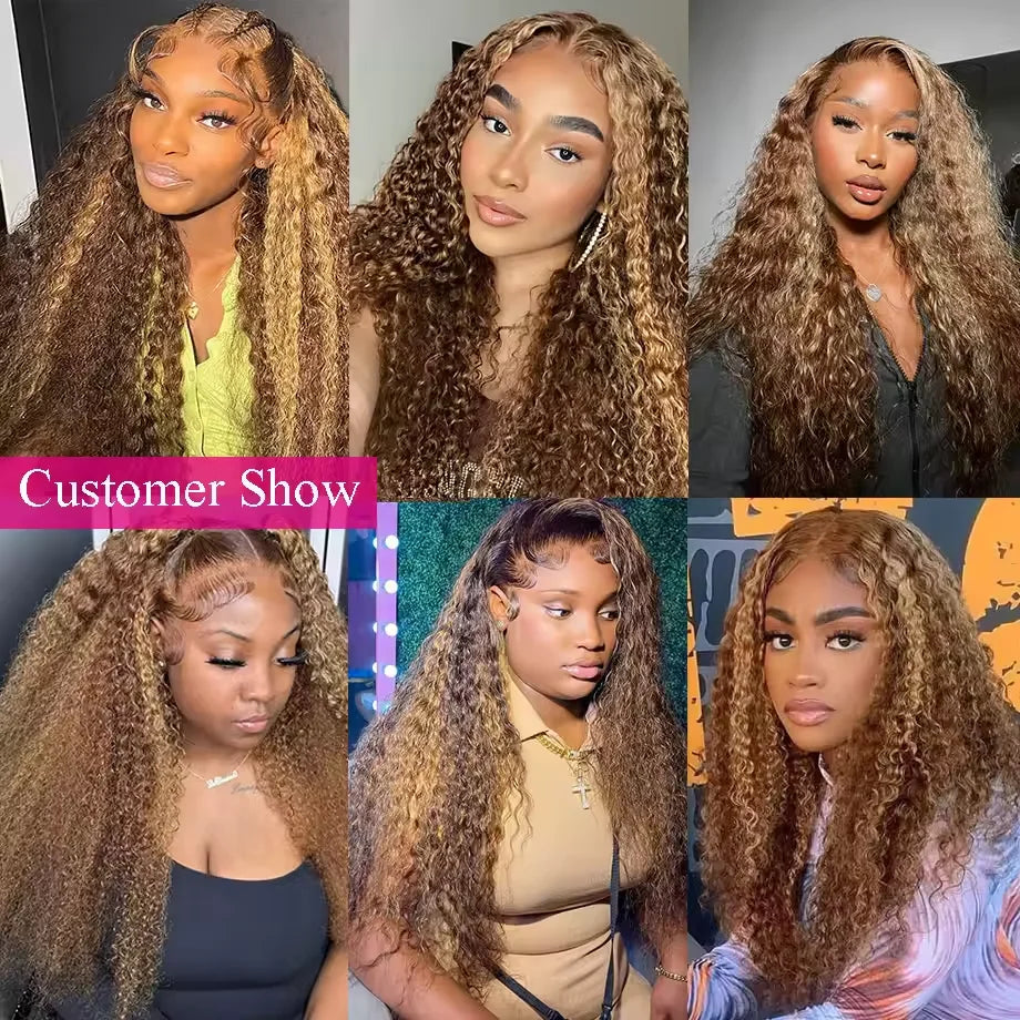 250Density Lace Front Deep Wave 30Inch Curly Highlight Wig Human Hair Honey Blonde 13x6 Hd Lace Frontal Wig Brazilian For Women