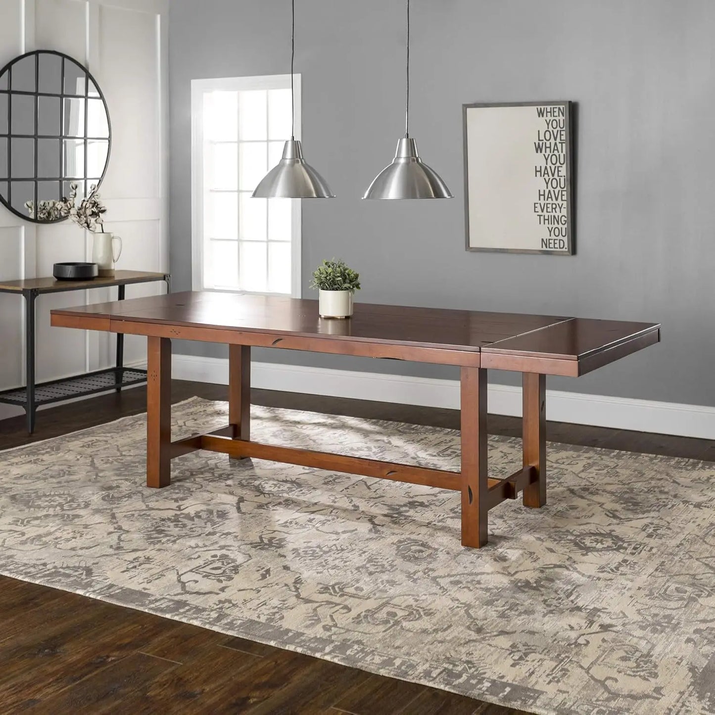 Walker Edison Rustic Farmhouse Wood Distressed Dining Room Table With Expandable Leaf Kitchen Table Set Dining Chairs, 60 Inch,