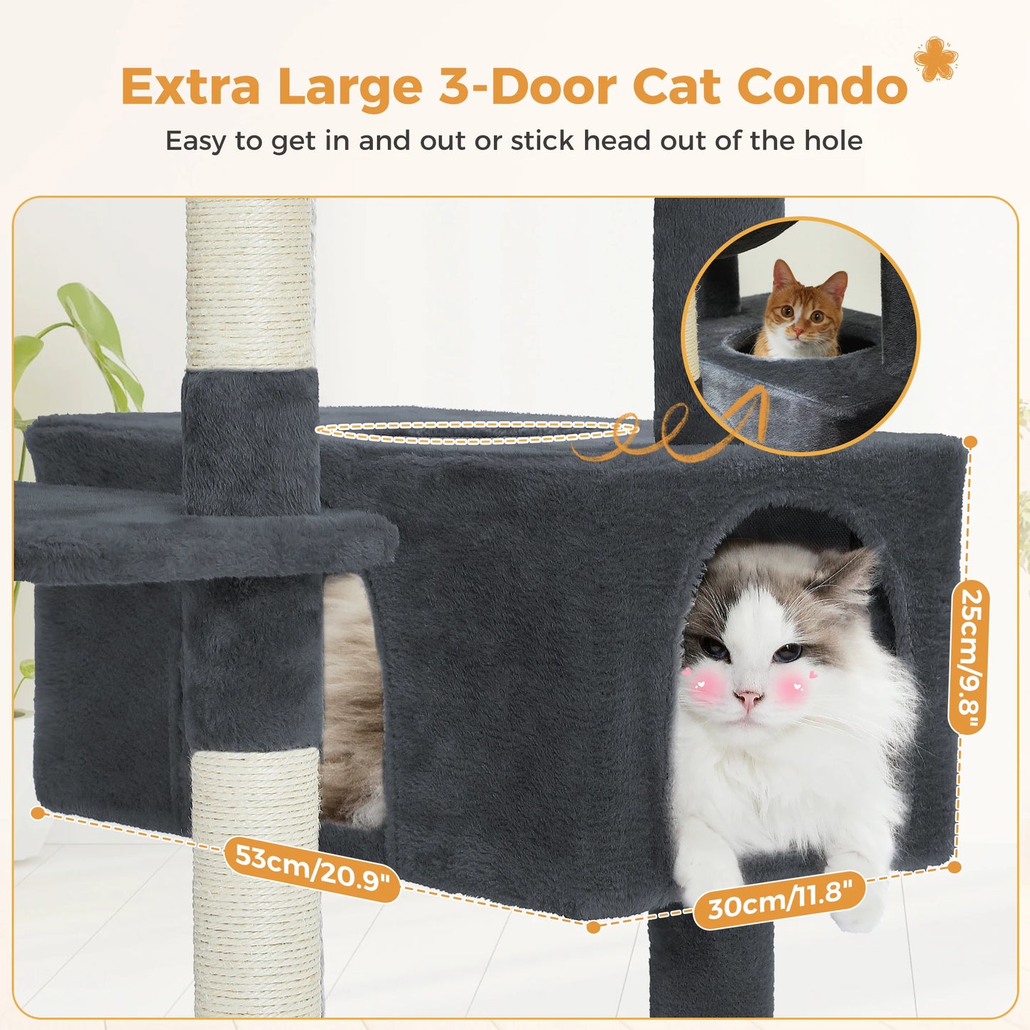 184cm Large Cat Tree and Tower for Indoor Cats With Sisal-Covered Scratching Posts Spacious Hammock Padded Perches and Condos