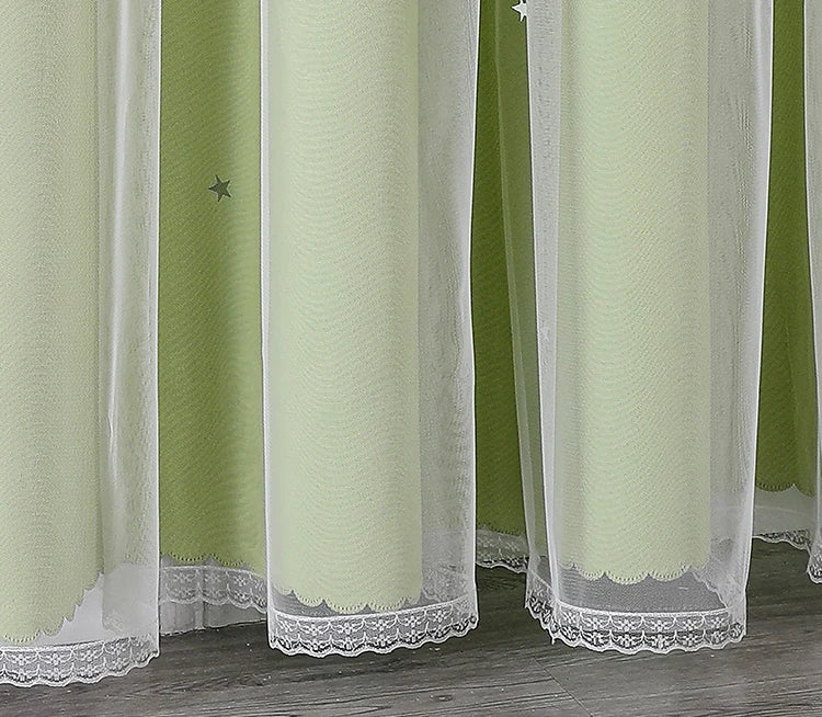 Double Layers Romantic Sheer Kids Children Girls Curtains With Hollow Out Stars For Living Room Bedroom Windows Drapes