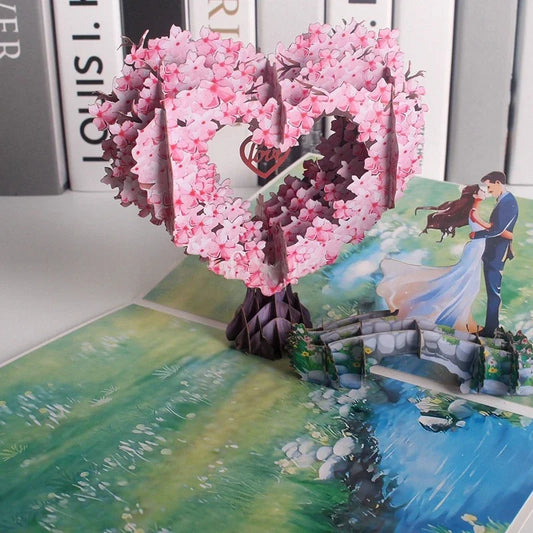 Romantic Cherry Blossom 3d Pop-up Card Paper Art, 3d Love Heart Tree Greeting Card For Mothers Day, Wedding, Valentines Gift