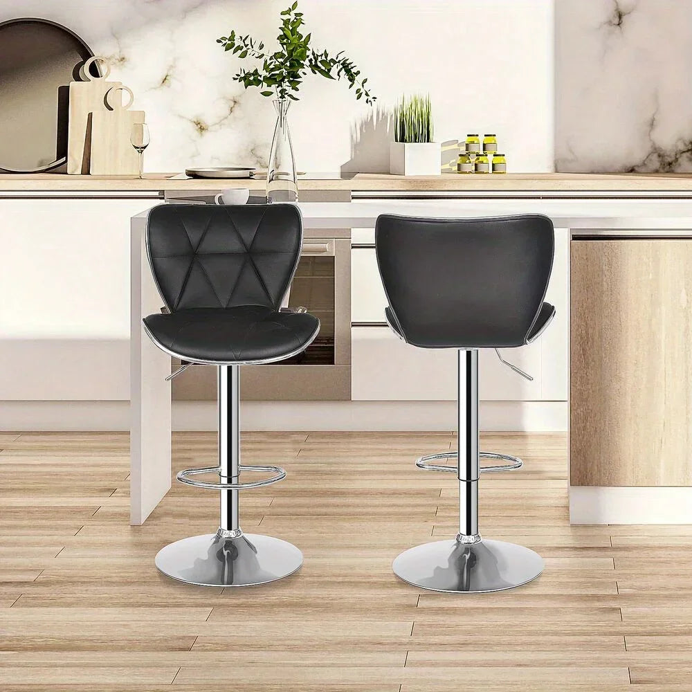 Adjustable Barstools Set of 2 Counter Height Bar Stools PU Leather Shell Back