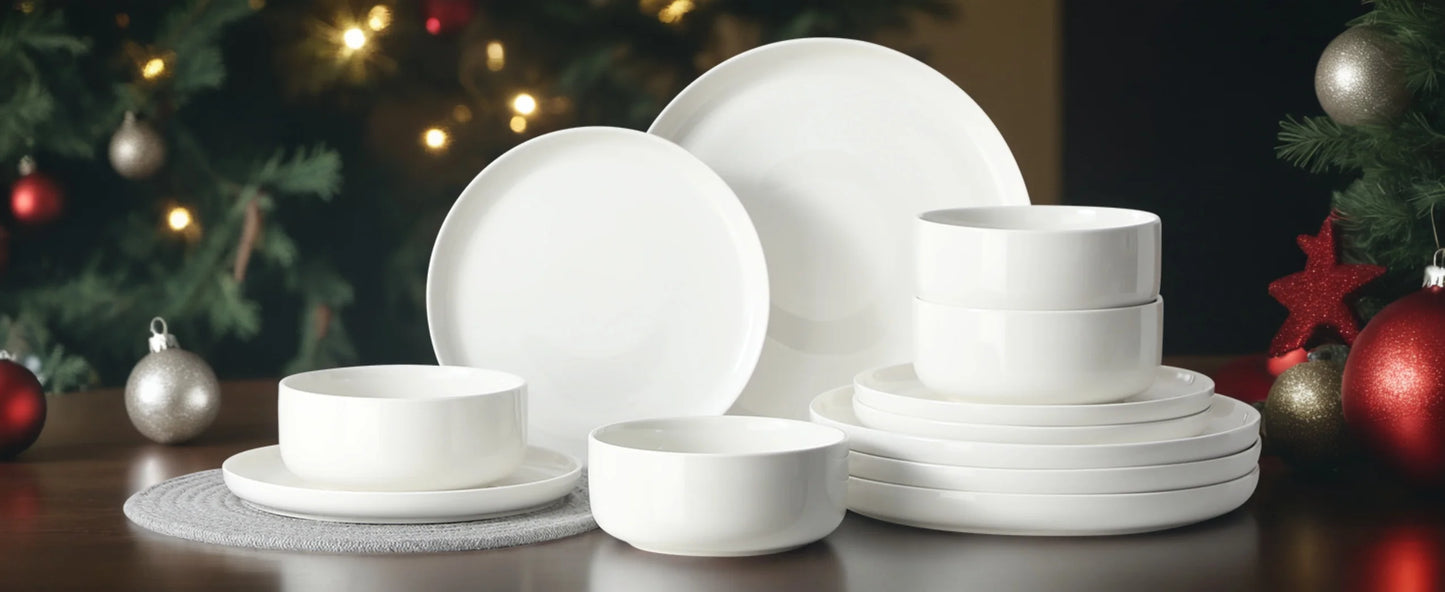 MALACASA 12/24 Piece Ceramic Porcelain Dinnerware Set with 4 Pcs Dinner/Dessert Plates,Bowl Tableware Set Service for 4