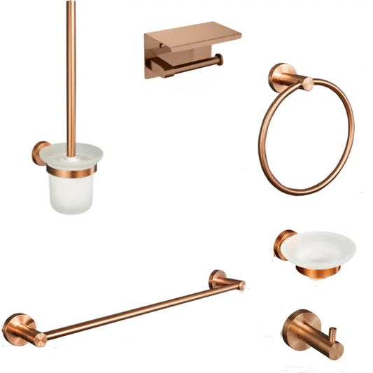 Brushed Rose Gold Towel Rack Single And Double Rod Ring Paper Holder Robe Hook Soap Dispenser Toilet Brush Bathroom Accessories