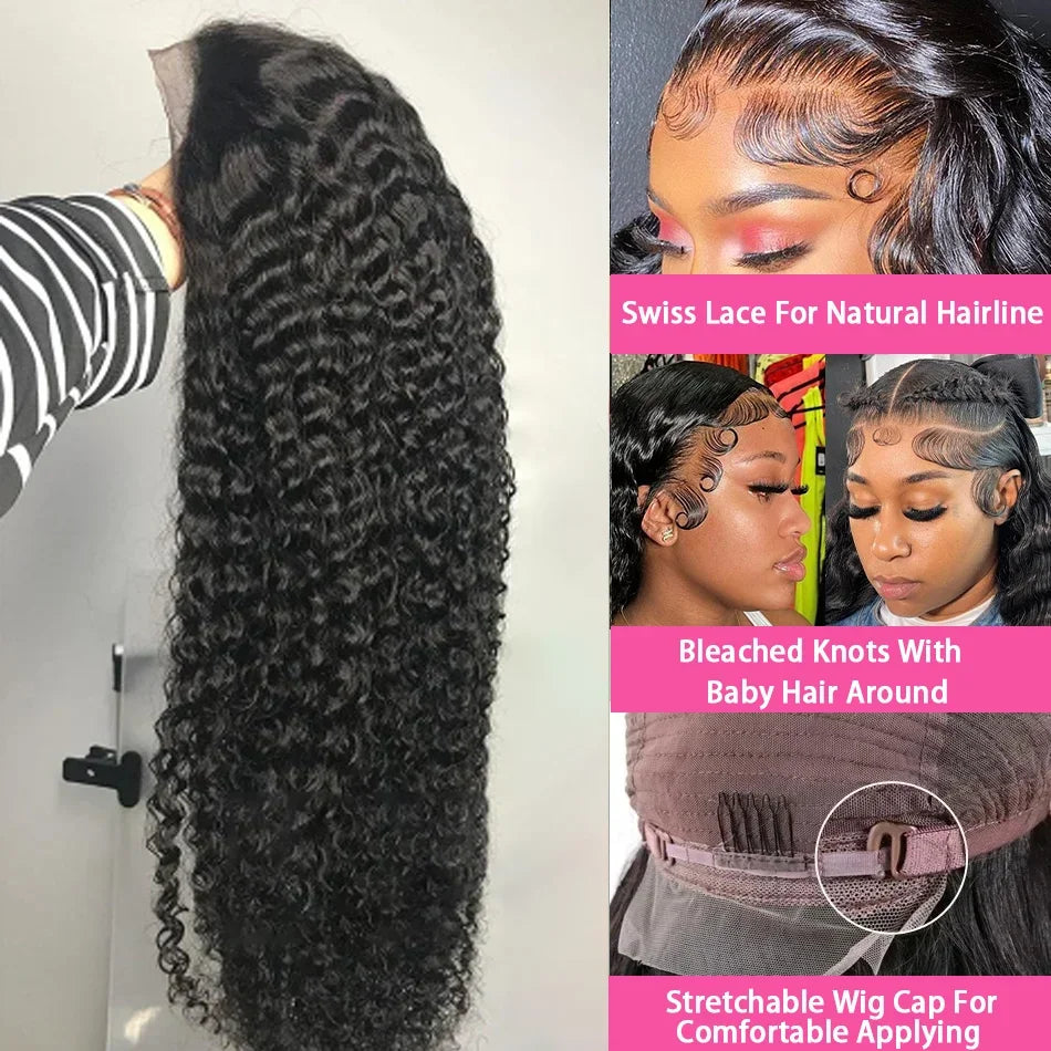 40 Inches 13x6 HD Lace Front Human Hair Wigs Deep Wave Remy Human Hair Precut Frontal Curly Brazilian Glueless Human Hair Wigs