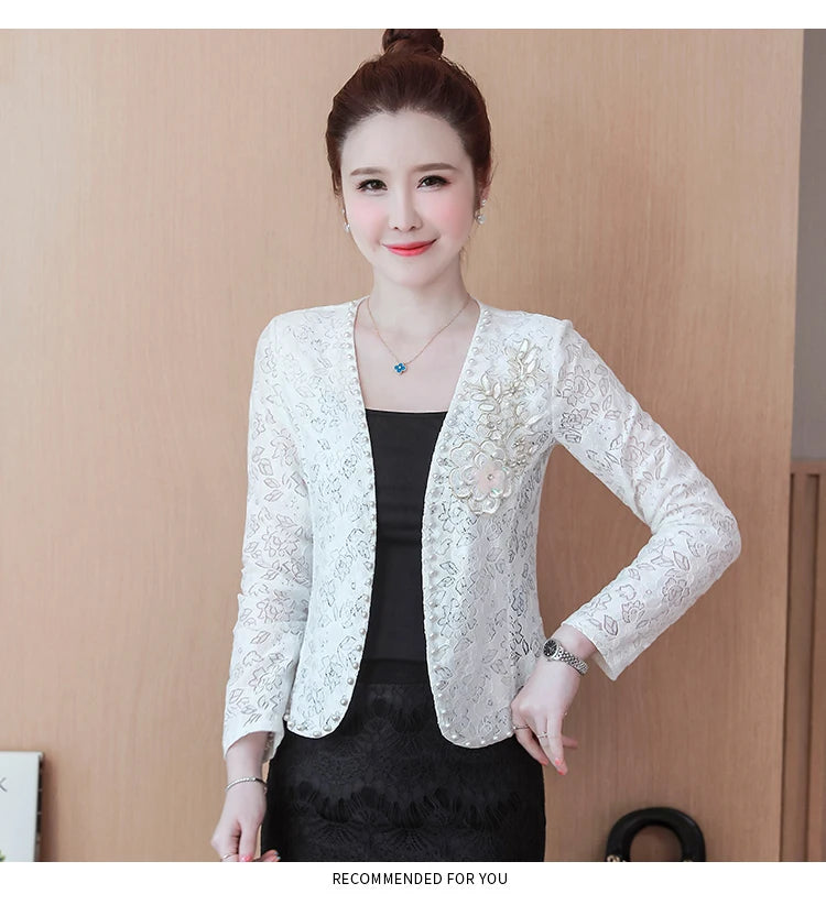 Short Lace Long Sleeve Embroidery Cardigan