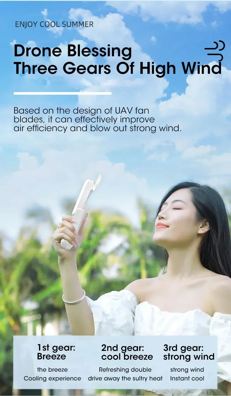 2000mAh Mini Portable Fan USB Rechargeable Handheld Desktop Fan