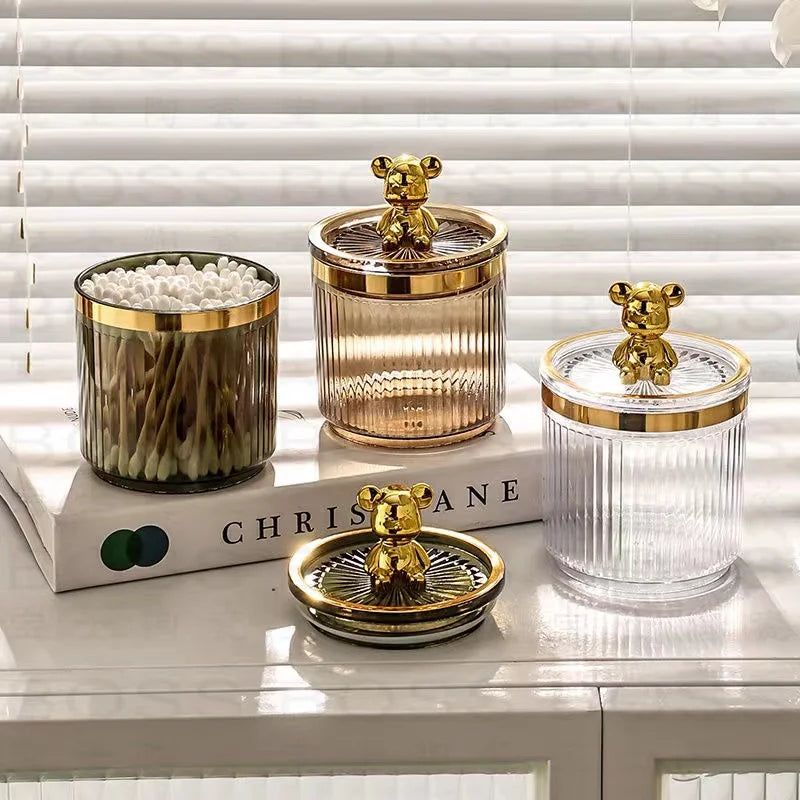 Gold Bear Acrylic Cotton Buds Storage Box