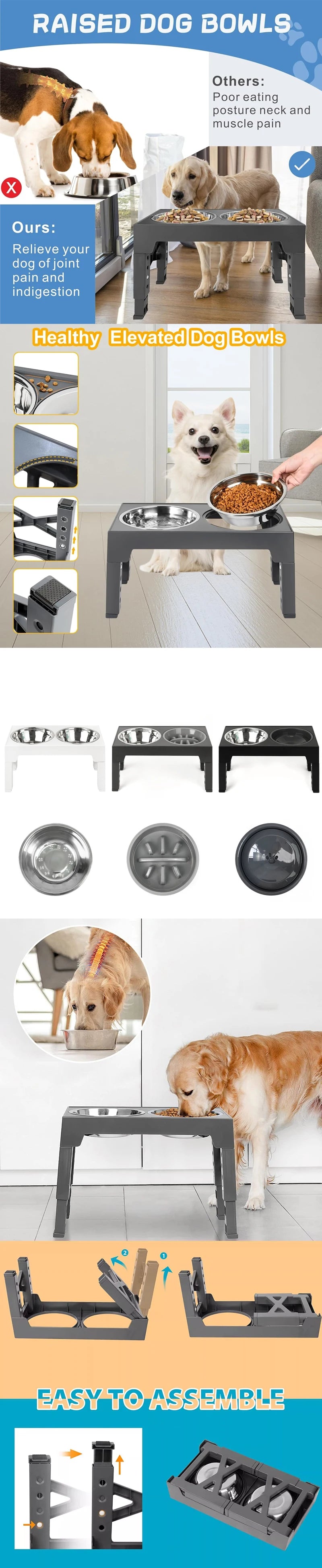 Adjustable Elevated Dog Feeder – Raised Stand with Slow Feeder Bowl & Water Dispenser for Medium and Large Dogs