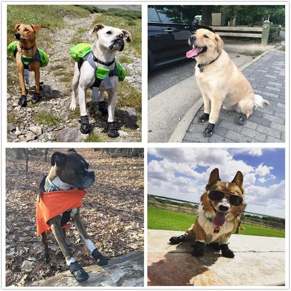 Dog Socks & Boots – 4pcs Reflective Waterproof Anti-Slip Shoes for Medium and Large Dogs, Warm for Snow & Rain