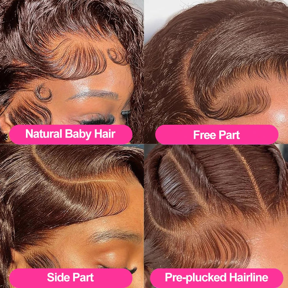 Curly Wig 13x4 Chocolate Brown Lace Front Wig 13x6 HD Transparent Lace Frontal Wig Colored Water Wave Human Hair Wigs For Women