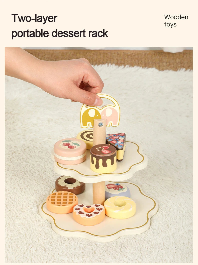 Kitchen Pretend Play Toys Wooden Simulation Food Accessories Pizza Salad Dessert Set Montessori Educational Toy for Toddler 3+