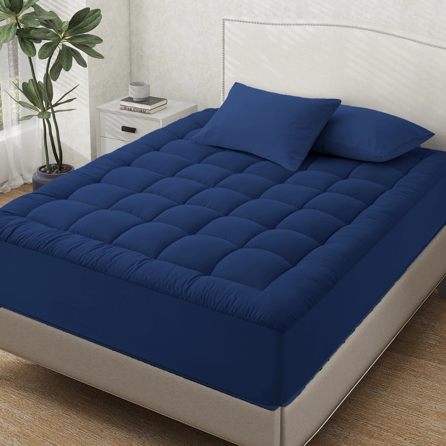 Queen Mattress Topper for Body Pain Relief, 450GSM Extra Thick Mattress Pad Cover with Elastic Pocket, fiber Bed Topper