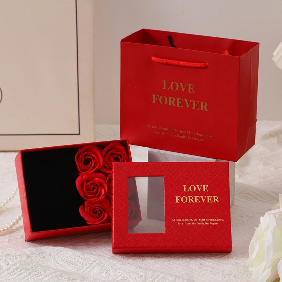 Valentine's Day Eternal Flower Rose Gift Box for Ring Pendants Jewelry Present Window Opening Design Gift Box Packaging Romantic