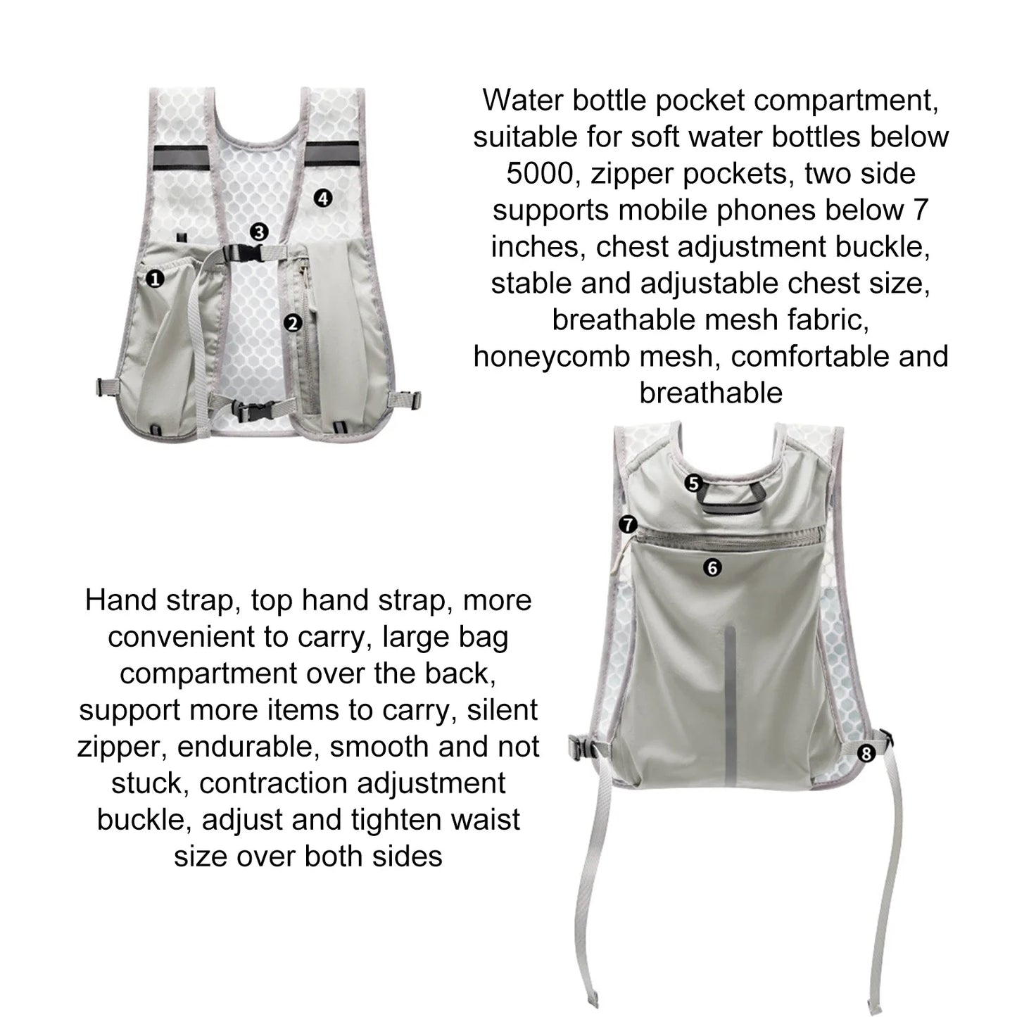 Running Vest Reflective Hydration Water Chest Pack Lightweight Running Water Bottle Storage Vest With Phone Holder Cycling Vest