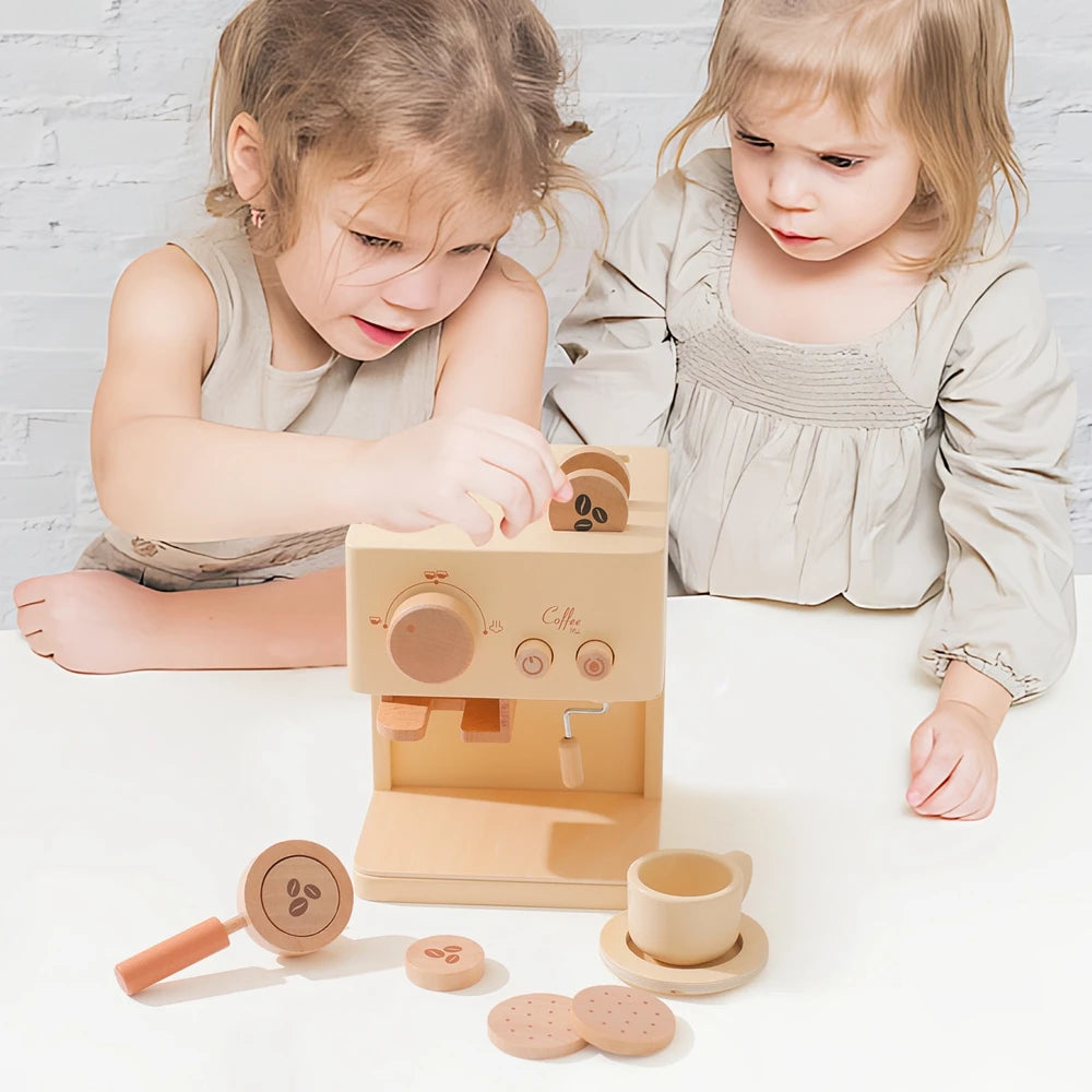 Children's Coffee Machine Kitchen Toys Wooden Montessori Toy Set Kids Cosplay Play House Early Education Educational Toys Gifts