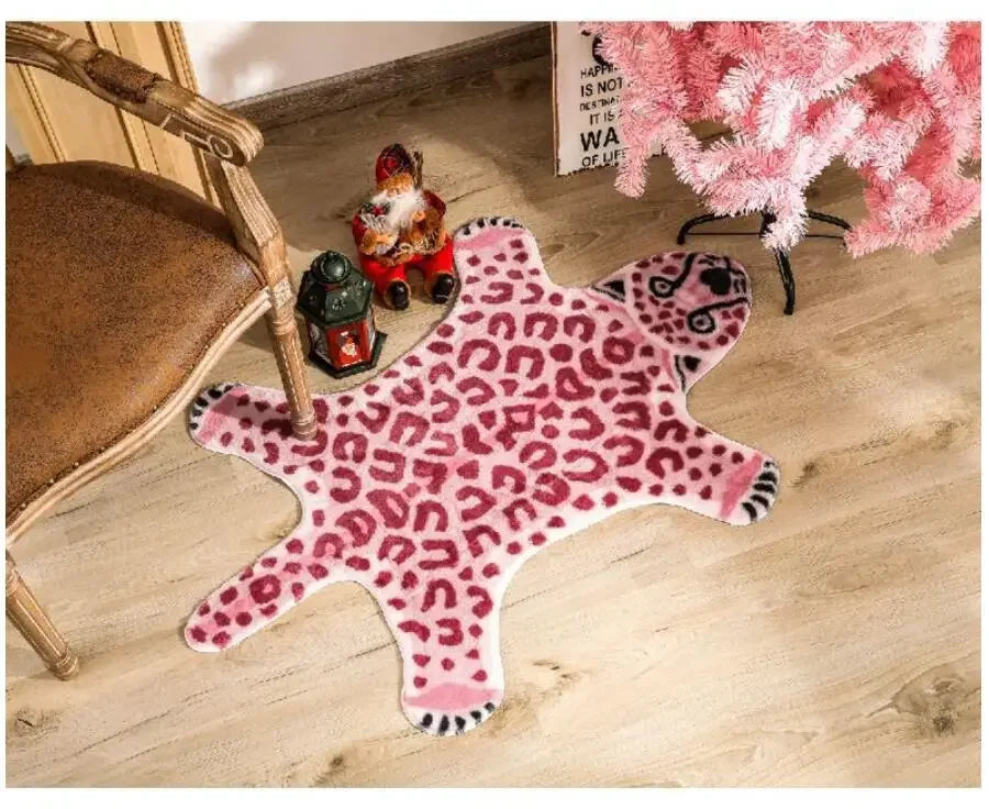 VIKAMA Pink Animal Faux Leopard Print Carpet