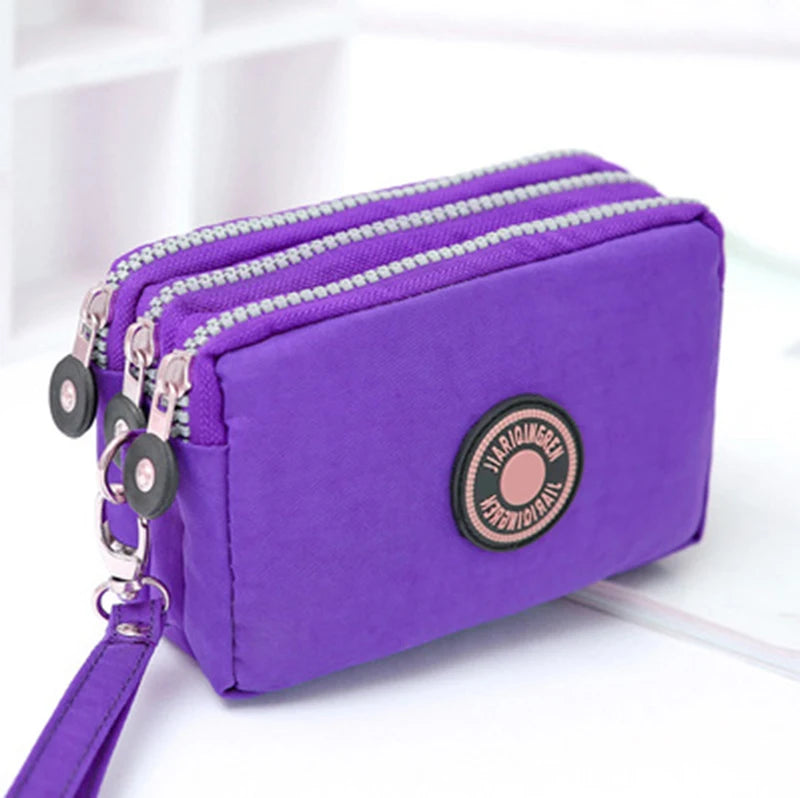 Mini Triple-Zipper Bag – Portable Women’s Wallet, Phone Pouch, Makeup Bag, Coin Purse with Large Capacity