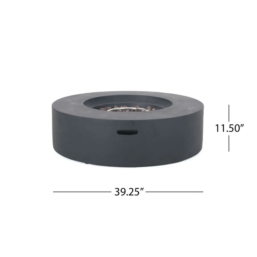 Lightweight Concrete Outdoor Circular Fire Pit Dark Gray 50 000 BTU Tank Cover not Included
