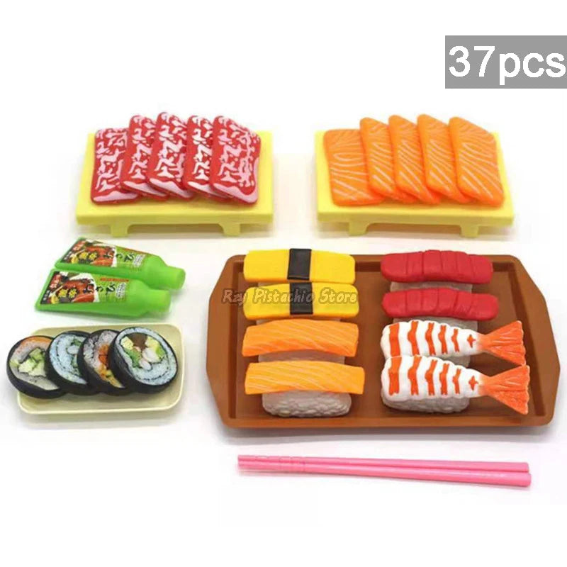 Kids Kitchen Simulation Barbecue Japanese Food Pretend Play Sushi Tuna Shrimp Wasabi Sashimi Toy Set Girl Boy Cooking Toys Model