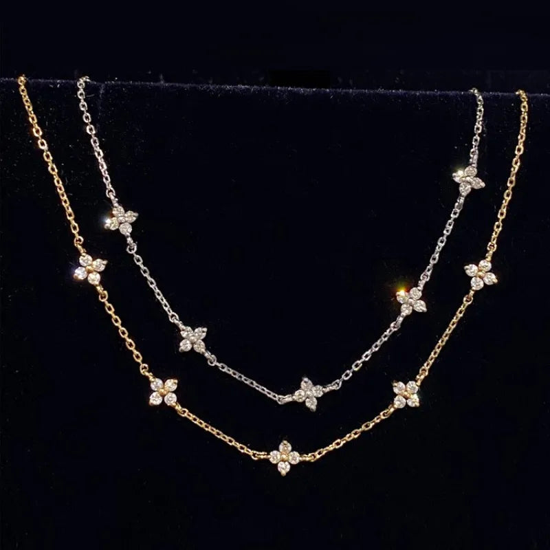 Sterling Silver Plated 18k Gold Zircon Flower Bracelet